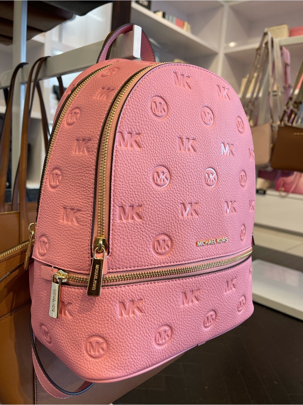 Michael Kors Rhea Medium Zip MK Logo Debossed Backpack
Carnation 
NWT